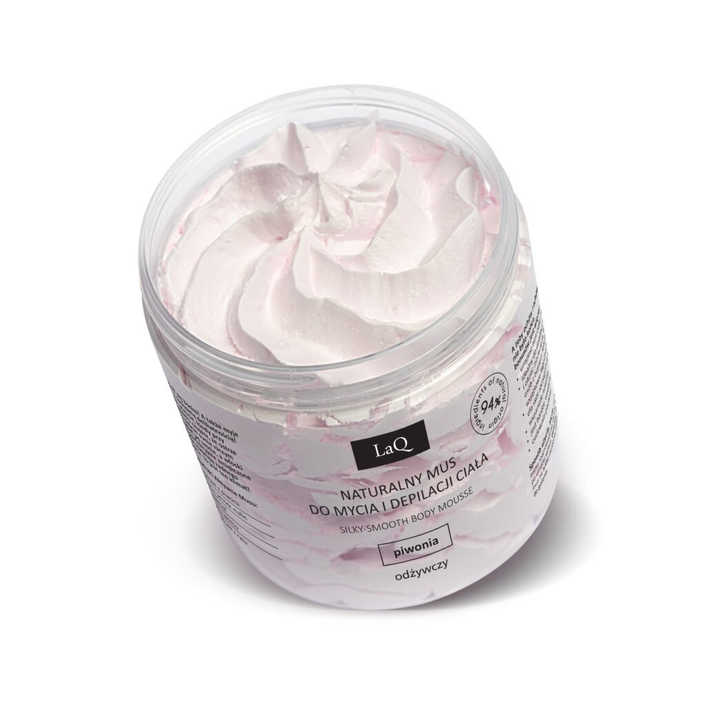 LaQ Kūno prausimosi ir depiliacijos putos PEONY – Švelni oda, pavojingas žavesys, 100g - Image 3