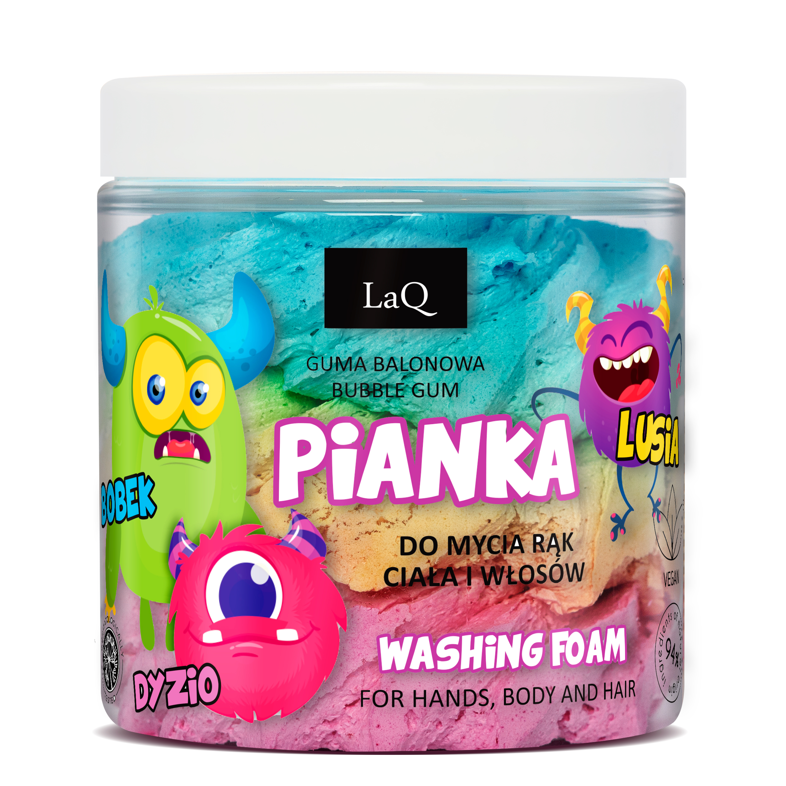 LaQ trispalvės prausimosi putos vaikams „Bobek, Dyzio ir Lusia“, 100 g