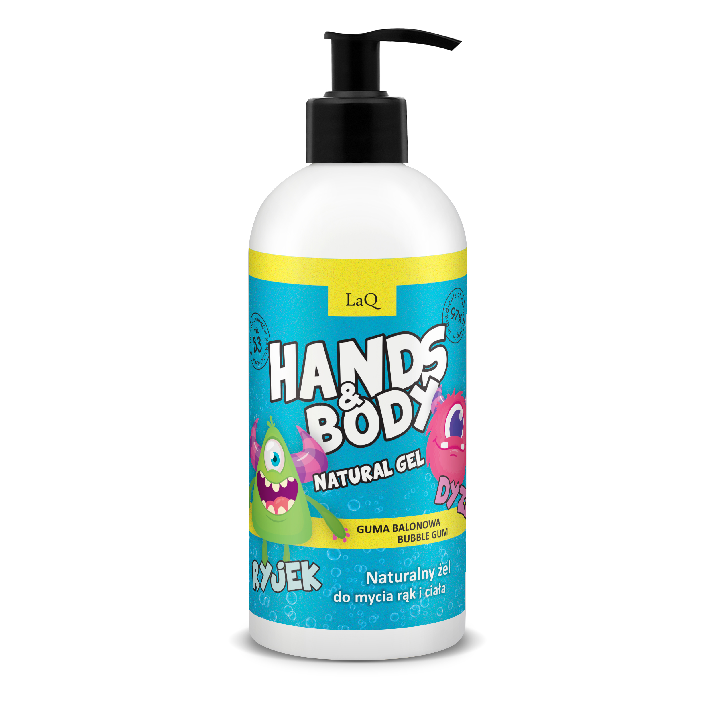 LaQ rankų ir kūno prausiklis vaikams „Dyzio ir Ryjek“, kramtomosios gumos kvapo, 300 ml