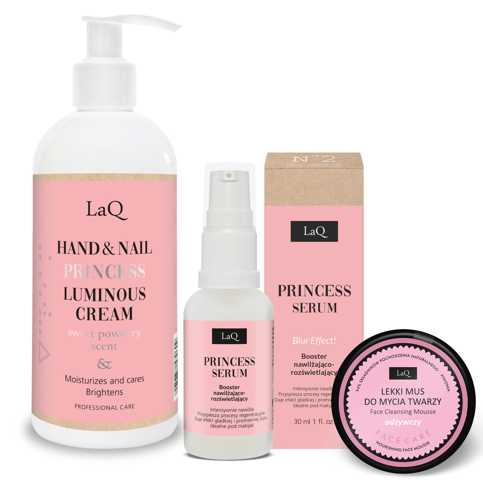LaQ PRINCESS dovanų rinkinys moterims – rankų kremas 300 ml, serumas 30 ml ir veido putos 40 g - Image 2