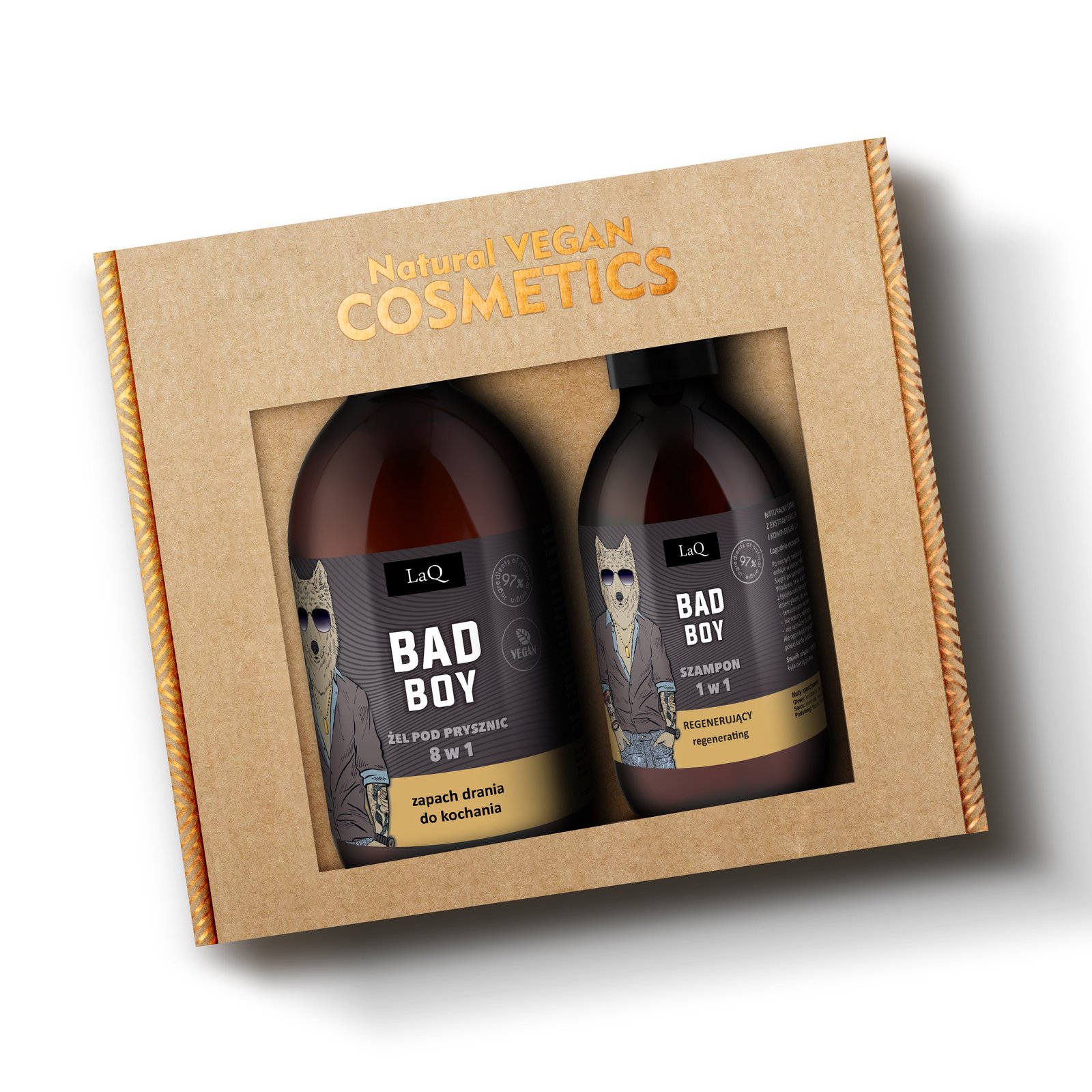 LaQ BAD BOY dovanų rinkinys vyrams – dušo gelis 500 ml ir šampūnas 300 ml