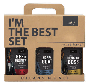 LaQ CLEANSING SET FOR HIM dovanų rinkinys: SEX & BUSINESS + HOPPY GOAT + THE ULTIMATE BOSS, 3 x 500 ml