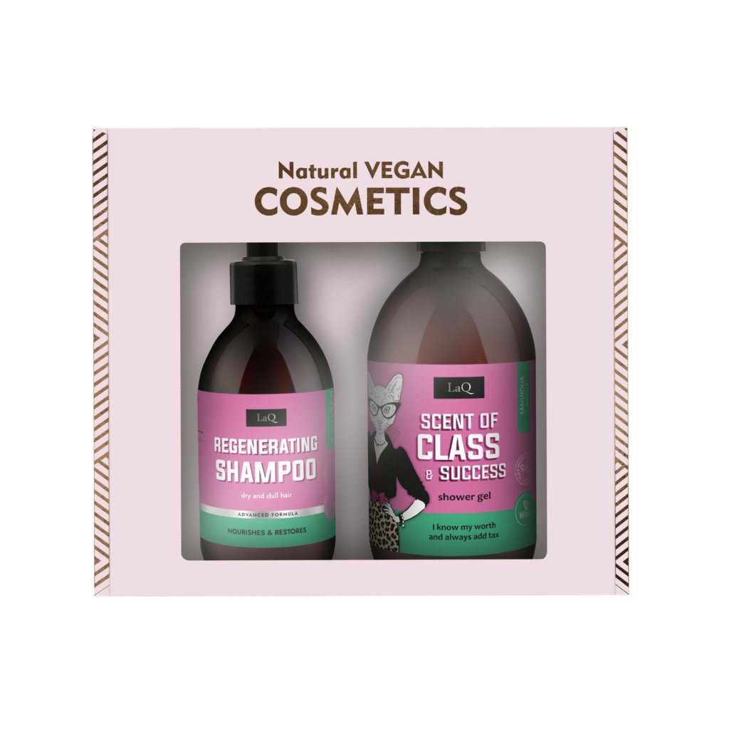 LaQ MAGNOLIA dovanų rinkinys: dušo gelis 500 ml + šampūnas 300 ml