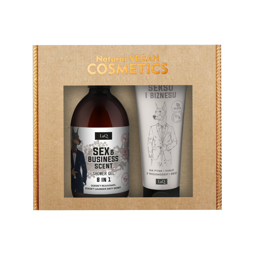 LaQ SEX & BUSINESS dovanų rinkinys: dušo gelis 500 ml + kūno balzamas 200 ml
