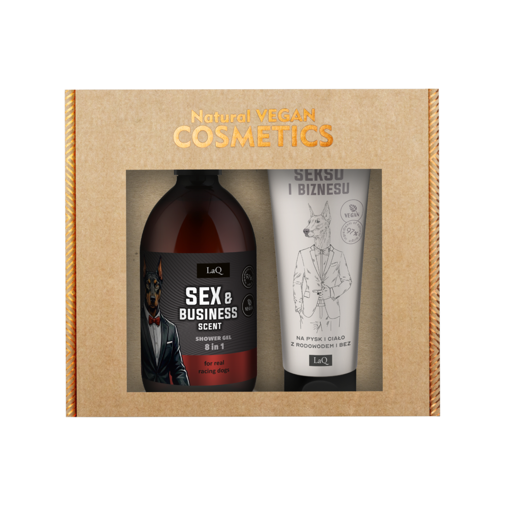 LaQ SEX & BUSINESS dovanų rinkinys: dušo gelis 500 ml + kūno balzamas 200 ml