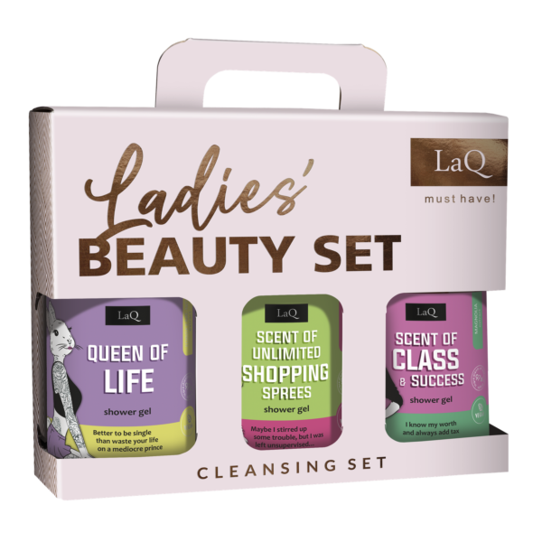 LaQ CLEANSING SET FOR HER dovanų rinkinys: FORGET-ME-NOT + KIWI & GRAPES + MAGNOLIA, 3 x 500 ml